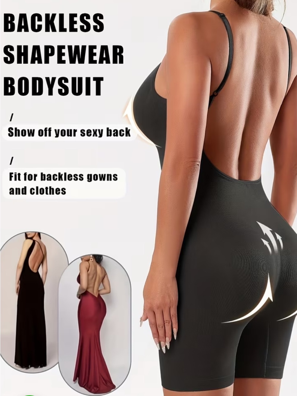 Affordable Fashion Finds Black Backless Shapewear Bodysuit
